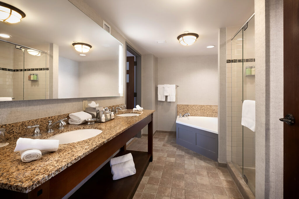 Architectural photograph of the interior design of a bathroom at the Lodge and Spa at Callaway Gardens in Pine Mountain, Georgia by Atlanta Architectural photographer Karen Images
