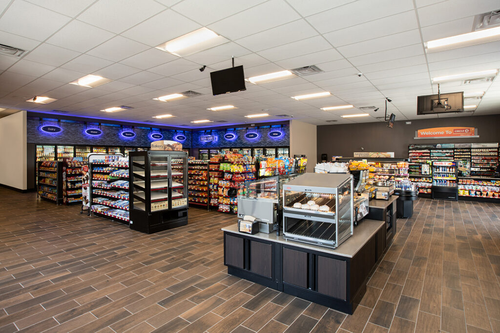 Architectural photograph of the interior design of a hot dog bar in the Shell Station on Powers Ferry Rd in Marietta, Georgia by Atlanta Architectural photographer Karen Images