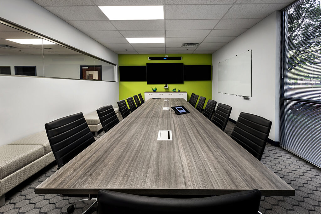 Architectural photograph of the interior design of a conference room in a corporate office space in Lawrenceville, Georgia by Atlanta Architectural photographer Karen Images