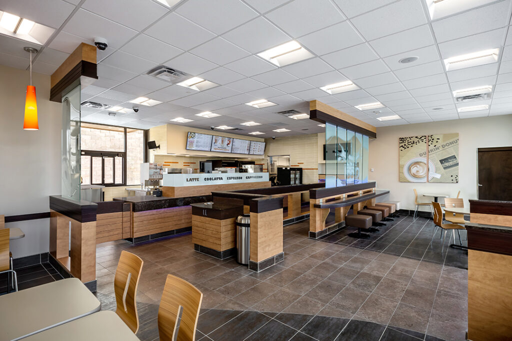 Architectural photograph of the interior design of a Dunkin Donuts cafe in Canton, Georgia by Atlanta Architectural photographer Karen Images