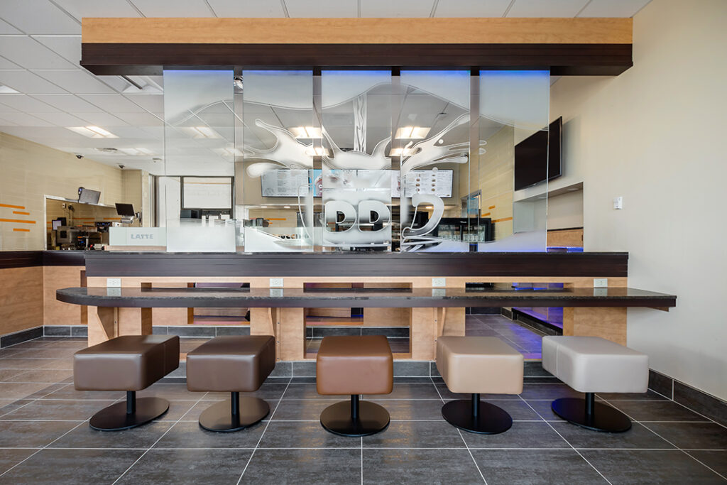 Architectural photograph of the interior design of a Dunkin Donuts in Canton, Georgia by Atlanta Architectural photographer Karen Images