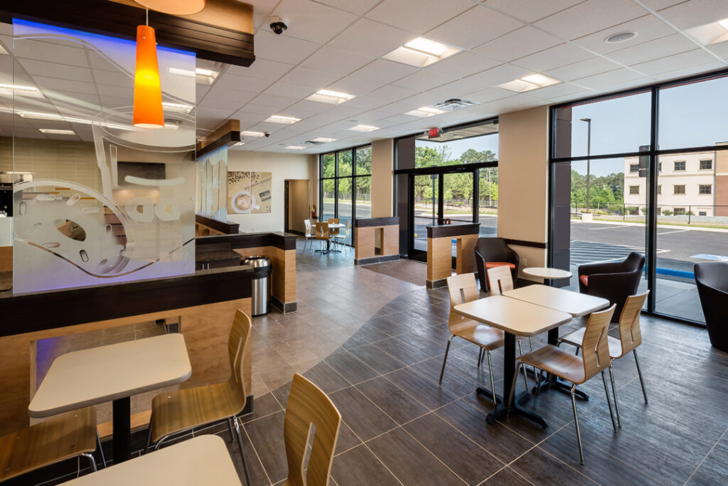 Architectural photograph of the interior design of a Dunkin Donuts in Canton, Georgia by Atlanta Architectural photographer Karen Images