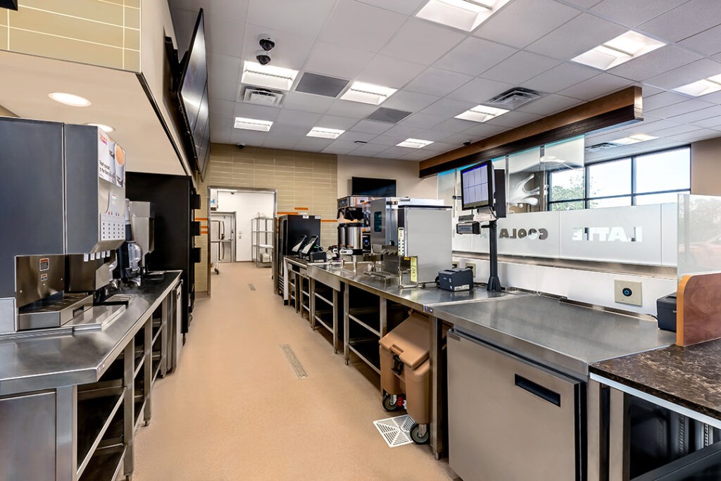 Architectural photograph of the interior design of a Dunkin Donuts kitchen in Canton, Georgia by Atlanta Architectural photographer Karen Images