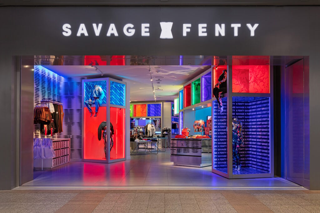 An architectural image of the Savage Fenti storefront at Lenox Mall in Buckhead Atlanta photographed by Atlanta Architectural Photographer Karen Images 