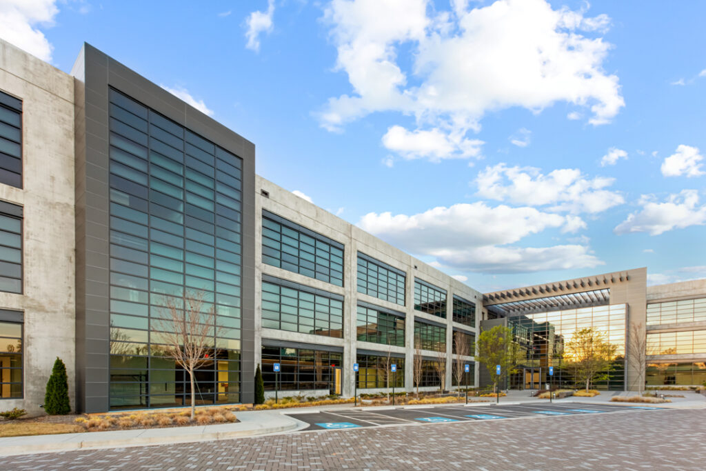 Architectural photograph of the exterior of Vanderlande Corporate Office in Kennesaw, Georgia by Atlanta Architectural photographer Karen Images