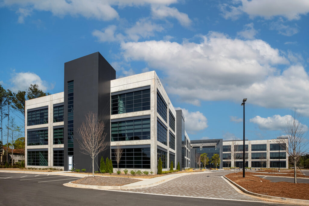 Architectural photograph of the exterior of Vanderlande Corporate Office in Kennesaw, Georgia by Atlanta Architectural photographer Karen Images