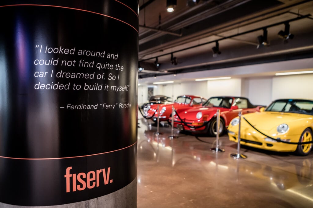 An image showing Fiserv branding at a corporate event at One Porsche Drive photographed by Atlanta Corporate Event Photographer Karen Images
