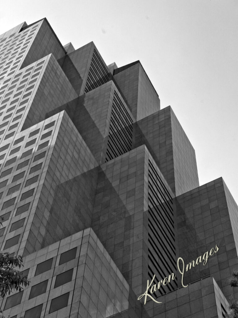 A black and white image of fine art photography of the Georgia Pacific Building in Atlanta, Georgia photographed by Atlanta Fine Art Photographer Karen Images