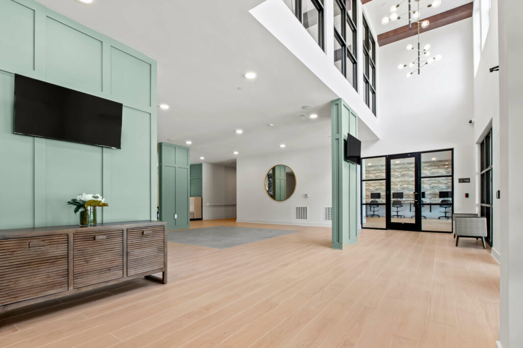 an interior space in the veranda at assembly photographed a kitchen in a one bedroom model home at crofthouse photographed by architectural photographer karen images