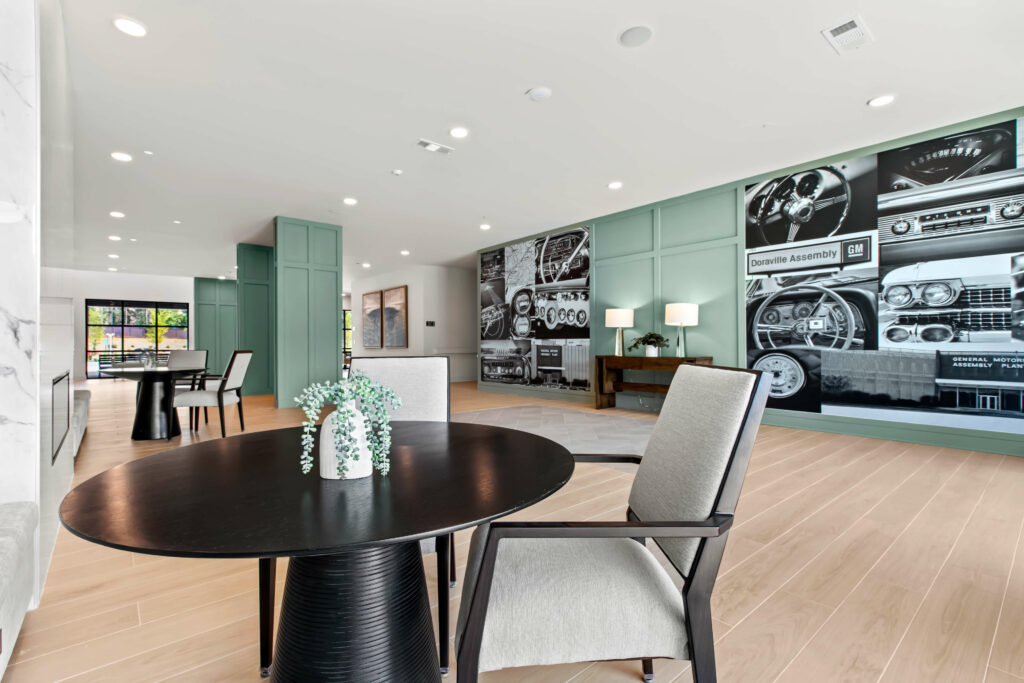 a cafe table in a lounge at the veranda at assembly photographed by architectural photographer karen images