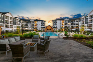 Crofthouse pool photographed at sunset by architectural photographer Karen Images