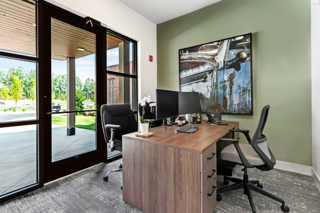 leasing office of veranda at assembly a kitchen in a one bedroom model home at crofthouse photographed by architectural photographer karen images