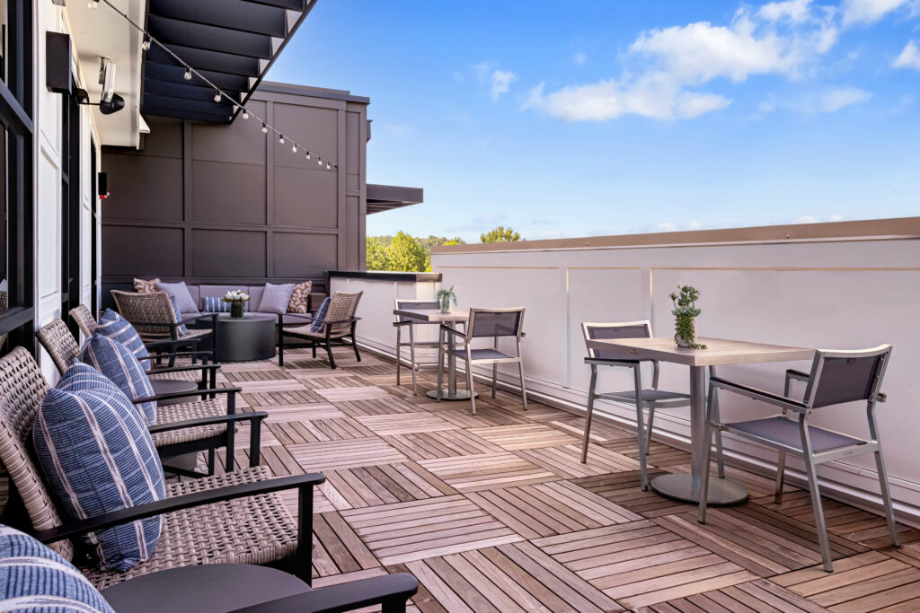 a terrace at the veranda at assembly photographed on a sunny day by architectural photographer karen images