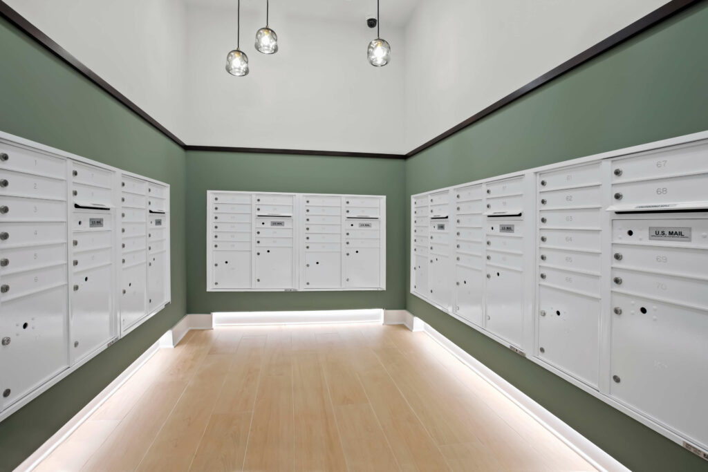 a mail room at veranda at assembly photographed by architectural photographer karen images
