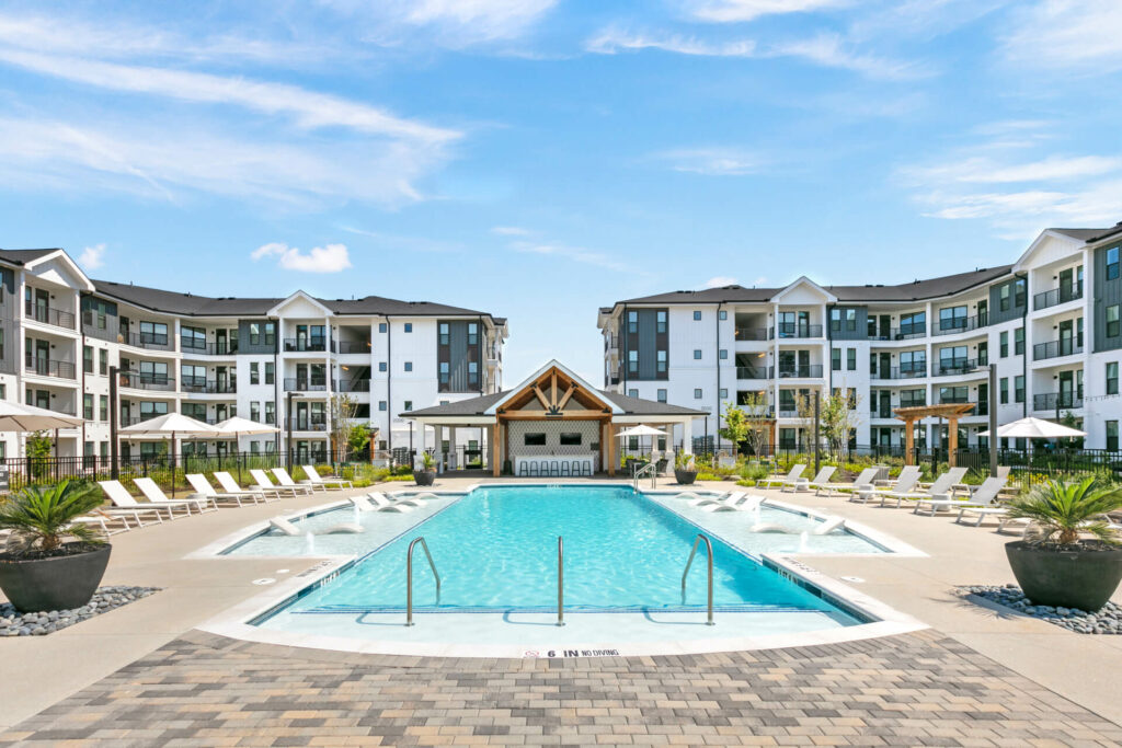 the crofthouse swimming pool photographed on a sunny day by architectural photographer karen images
