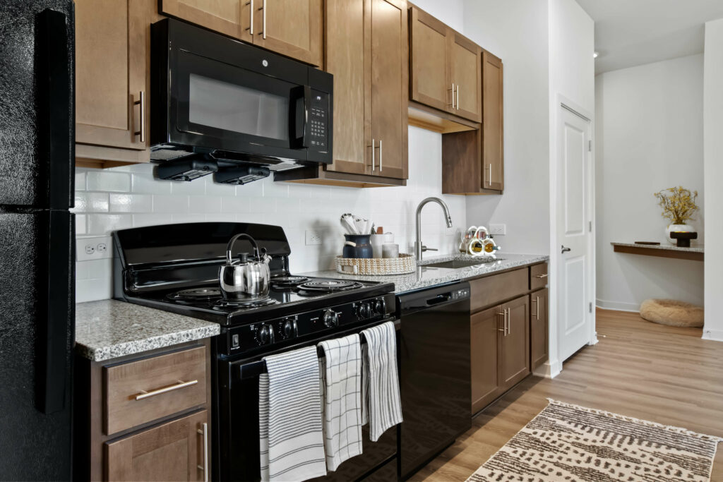 stove and cabinetry in a model home at veranda at assembly photographed by architectural photographer karen images