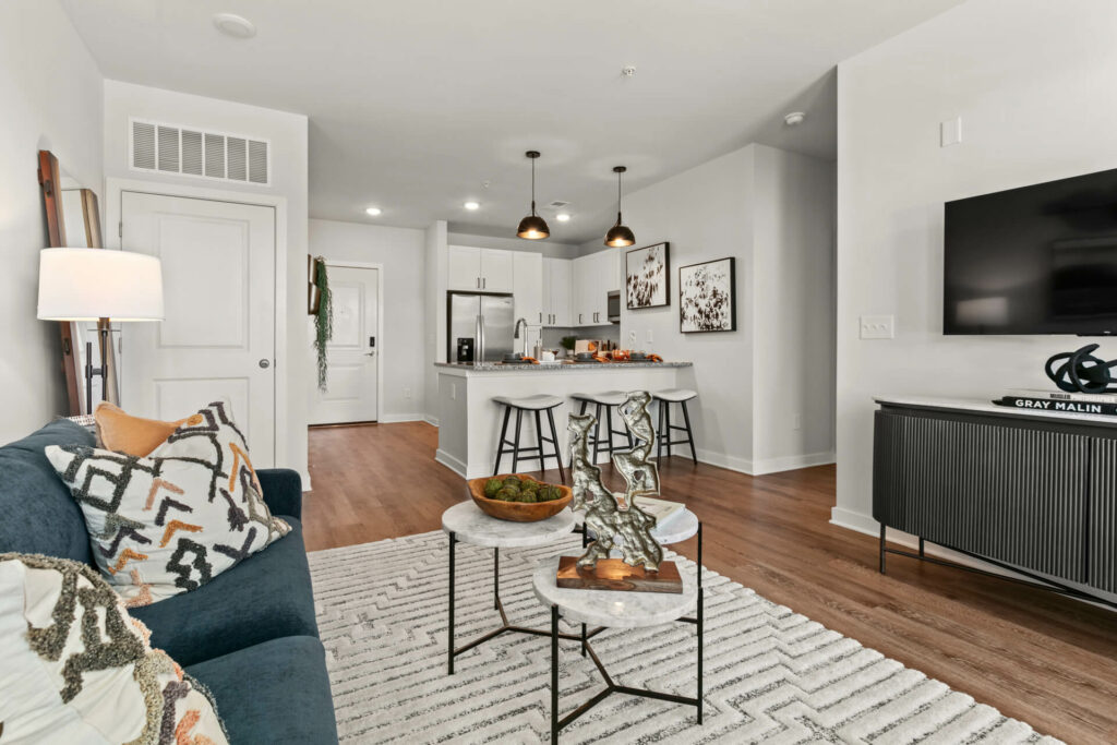 overview of a one bedroom apartment at crofthouse photographed a kitchen in a one bedroom model home at crofthouse photographed by architectural photographer karen images