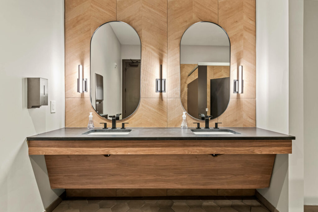 mirrors in a wash room at the oslo photographed by architectural photographer karen images