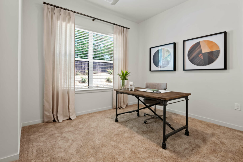 an office area in an apartment at veranda at assembly photographed by architectural photographer karen images