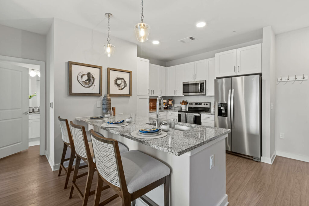 a breakfast bar in a two bedroom apartment at oslo by architectural photographer karen images