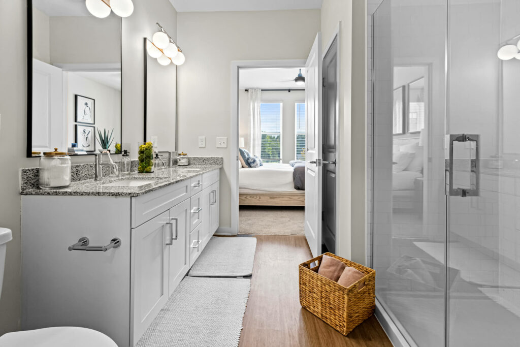 view of bathroom in a two bedroom model home in oslo by architectural photographer karen images