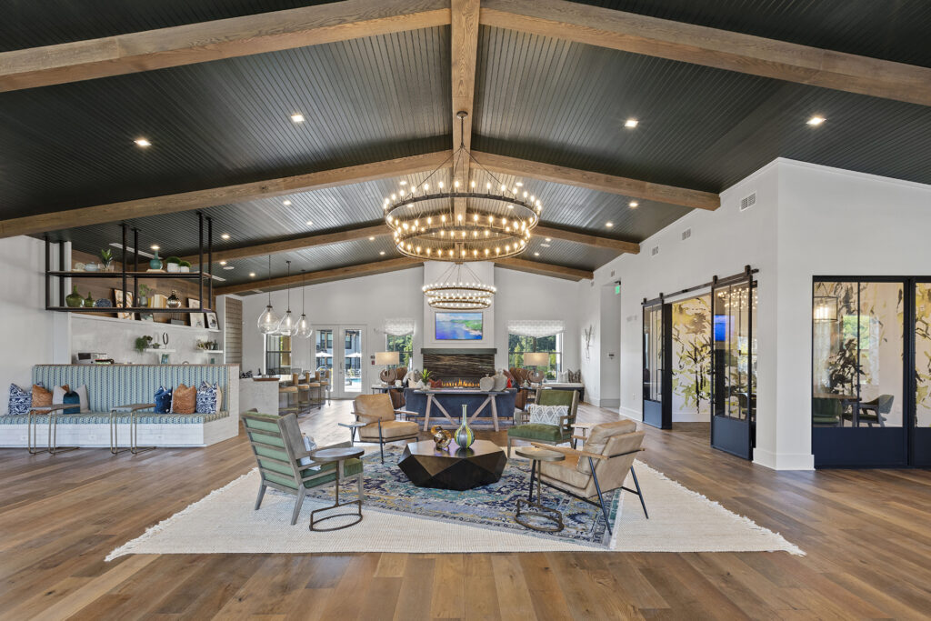 A spacious residential lounge in a multifamily development